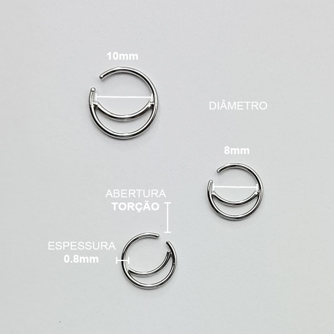 Piercing Septo Nariz Orelha Argola Dupla Lua Aço Cirúrgico