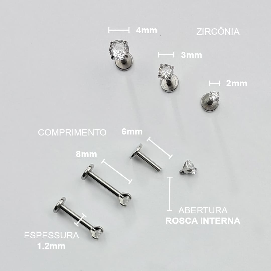 Piercing Orelha Nariz Tragus Labret Zircônia Aço Cirúrgico