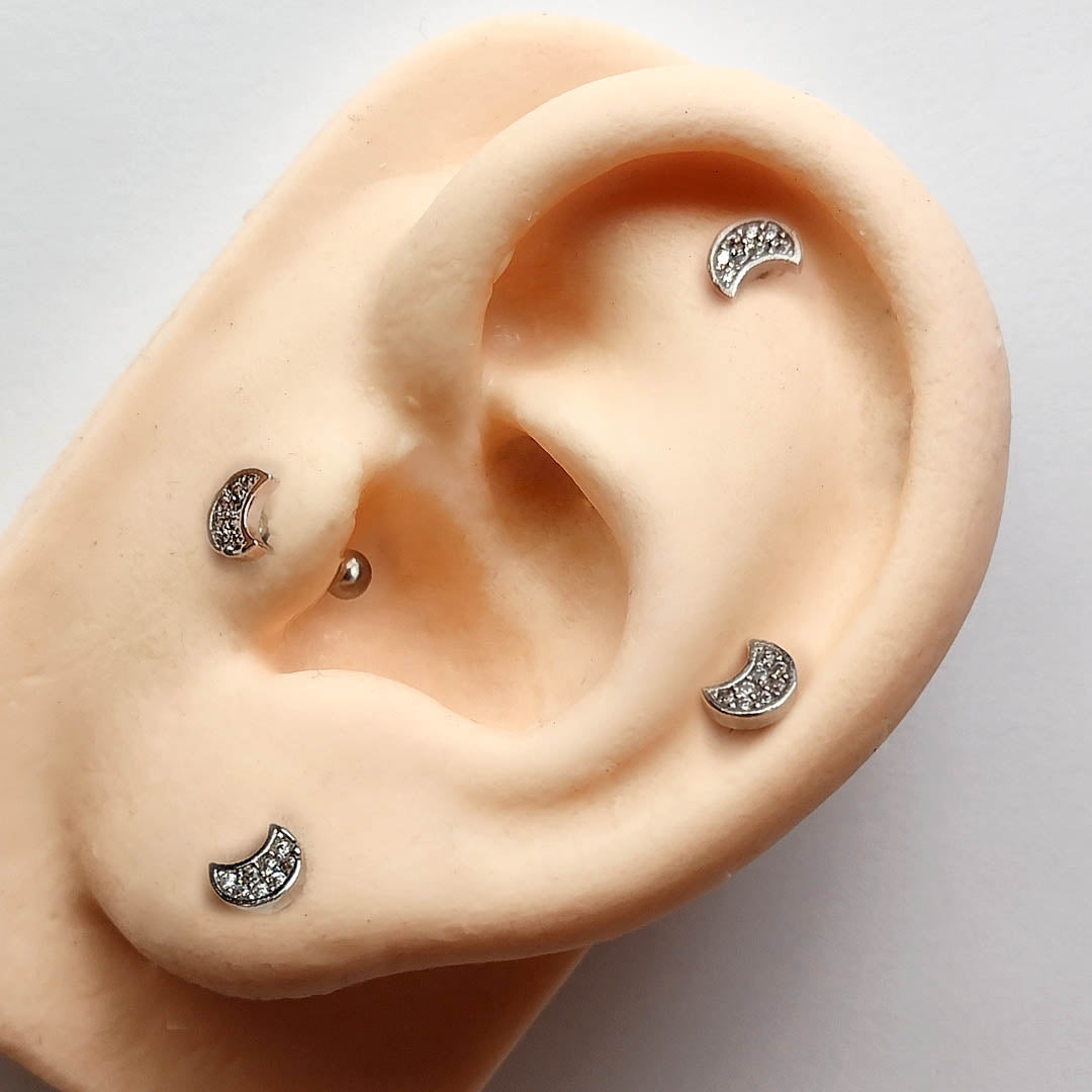 Piercing Orelha Nariz Tragus Labret Zirconia Lua Aço Cirúrgico