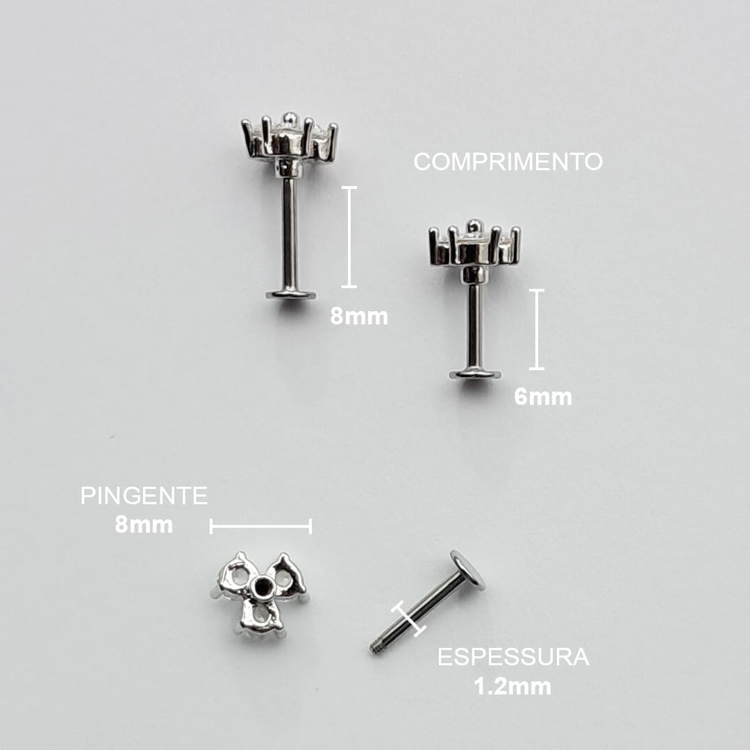 Piercing Orelha Tragus Labret Trinity Zircônias Aço Cirúrgico