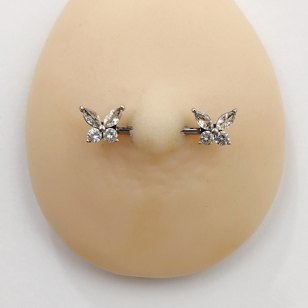 Piercing Mamilo Barbell Borboleta Zircônia Aço Cirúrgico