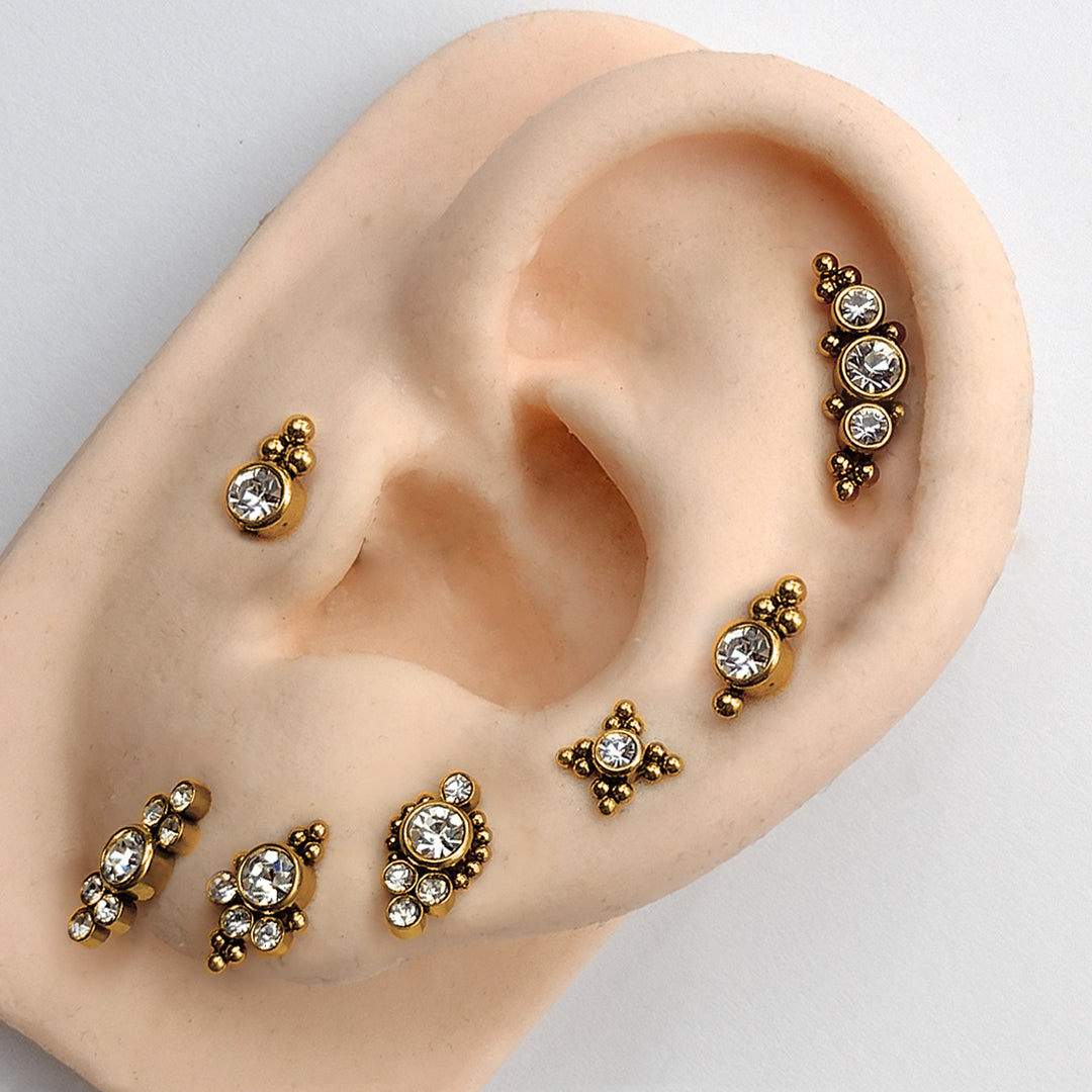 Piercing Orelha Nariz Tragus Labret Zirconia Titânio Dourado