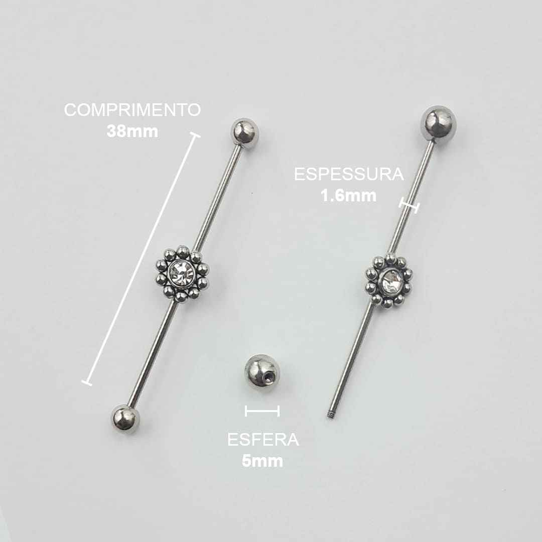 Piercing Transversal Zircônia Bolinha Aço Cirúrgico
