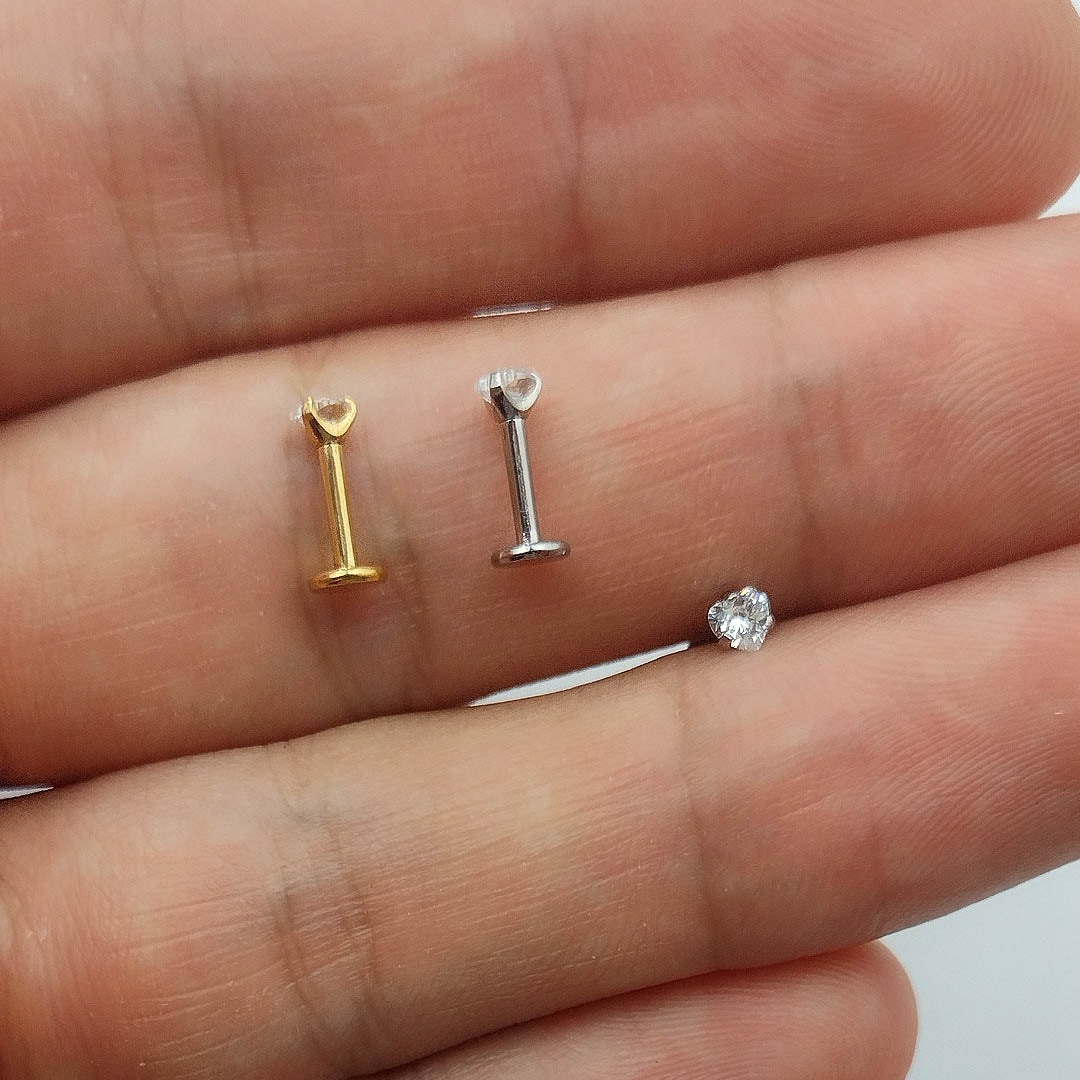 Piercing Orelha Nariz Tragus Labret Zircônia Coracao Aço Cirúrgico