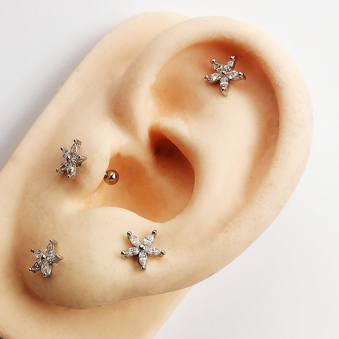 Piercing Orelha Nariz Tragus Labret Zircônia Flor Aço Cirúrgico