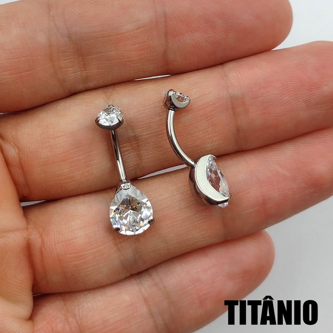 Piercing Umbigo Zircônia Gota Titânio