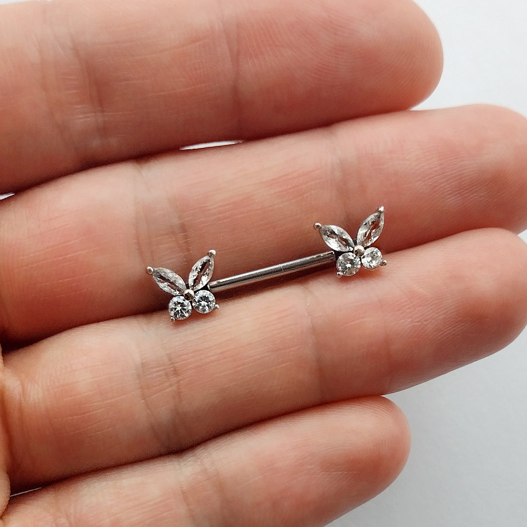 Piercing Mamilo Barbell Borboleta Zircônia Aço Cirúrgico