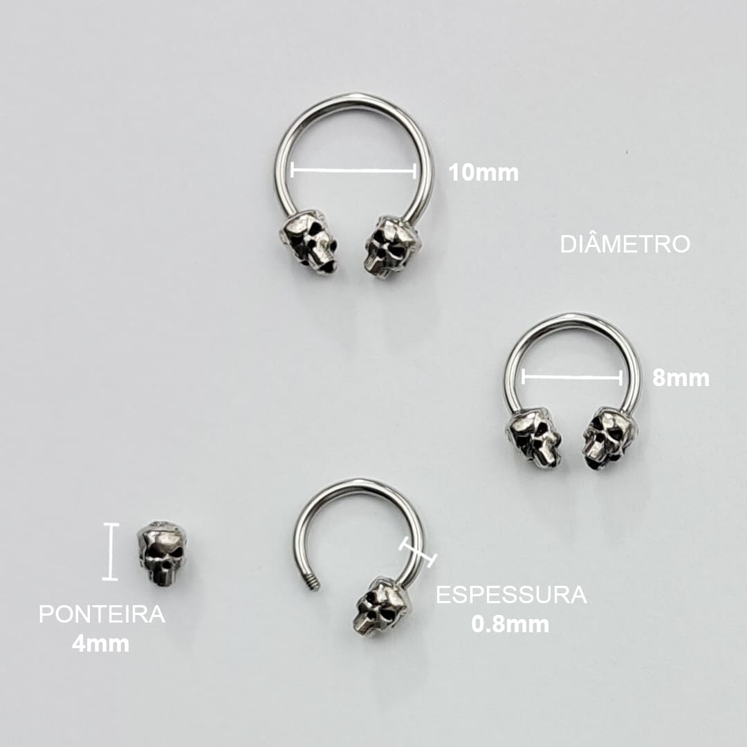 Piercing Ferradura Caveira Titânio