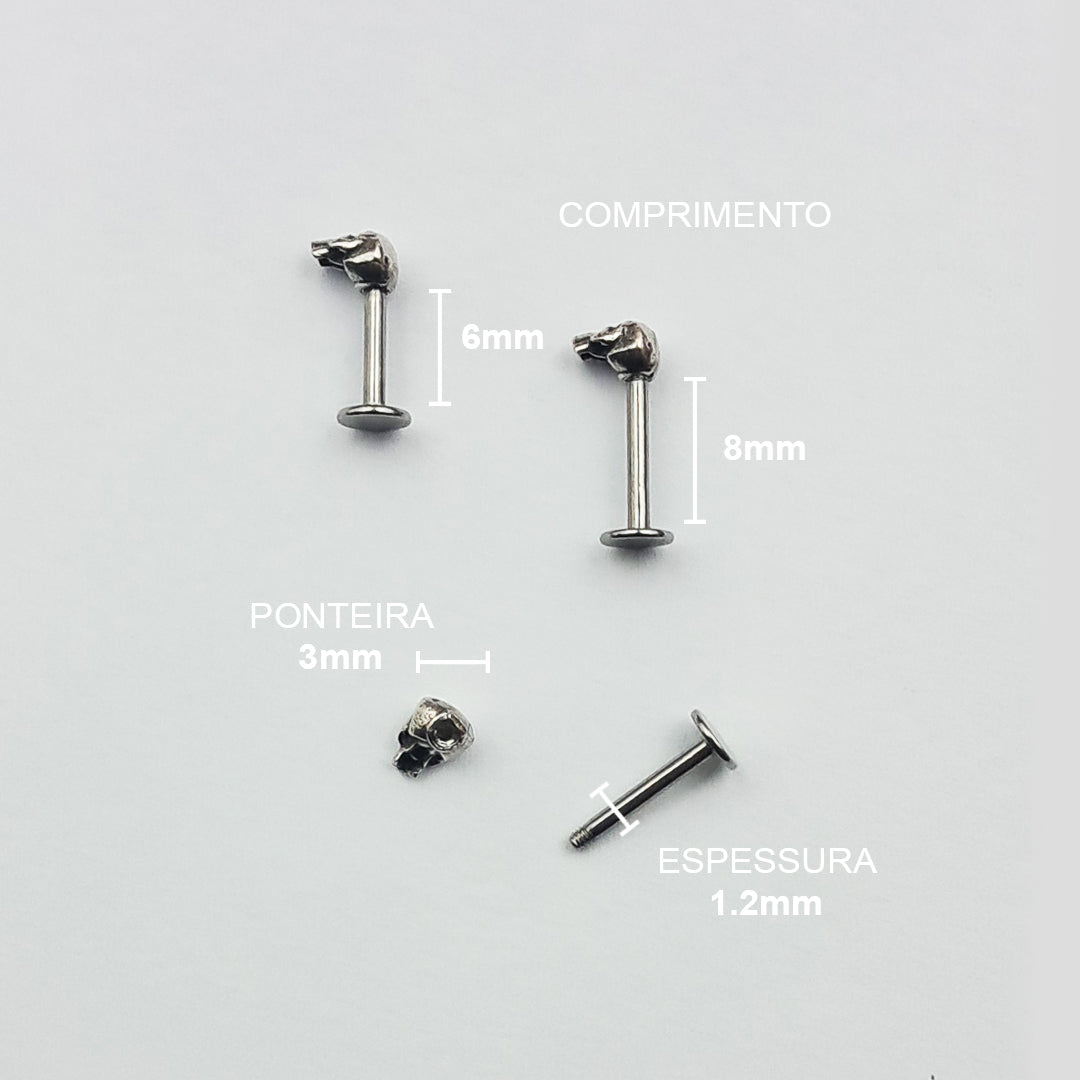 Piercing Orelha Tragus Labret Caveira Titânio