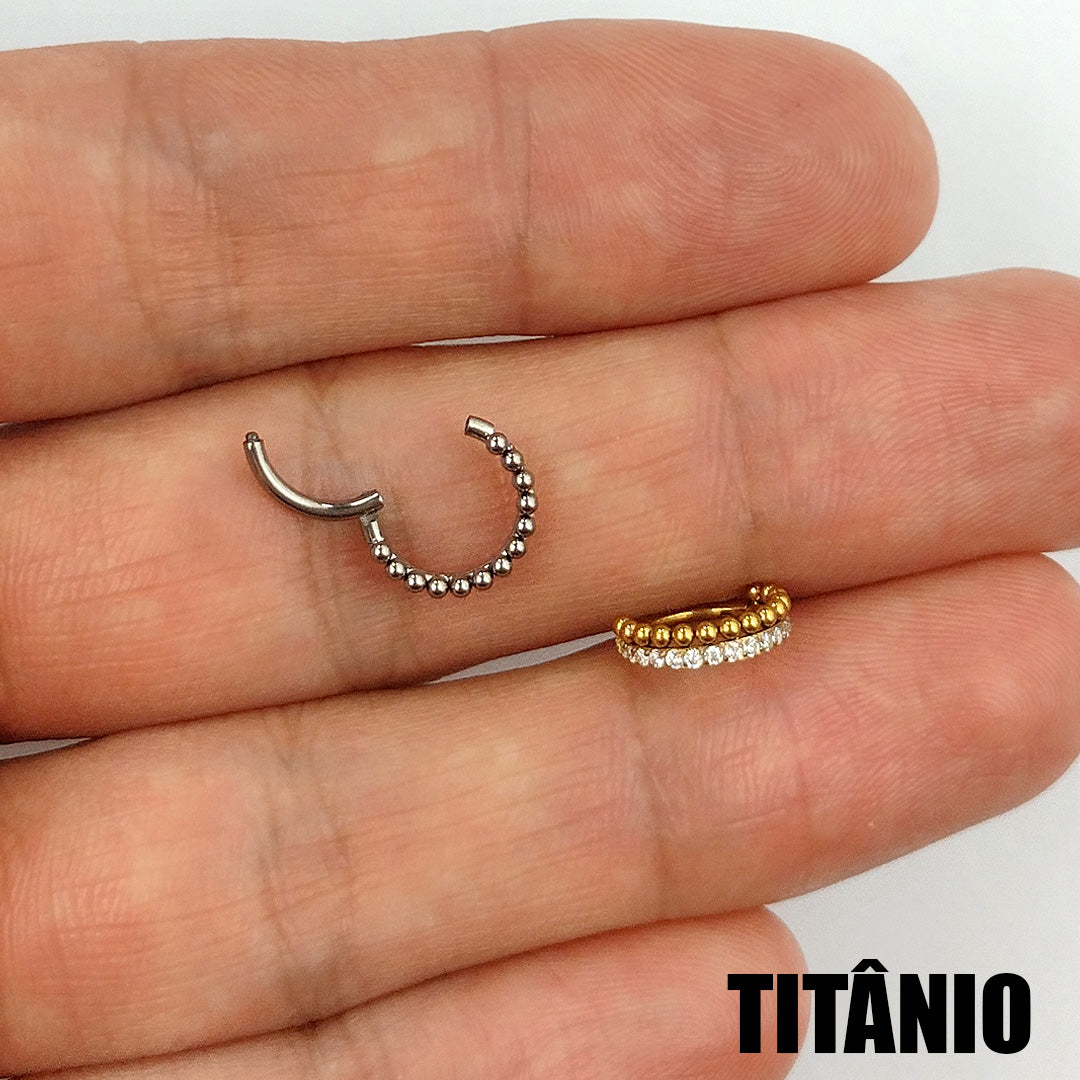Piercing Clicker Argola Dupla Bolinhas Zircônia Titânio
