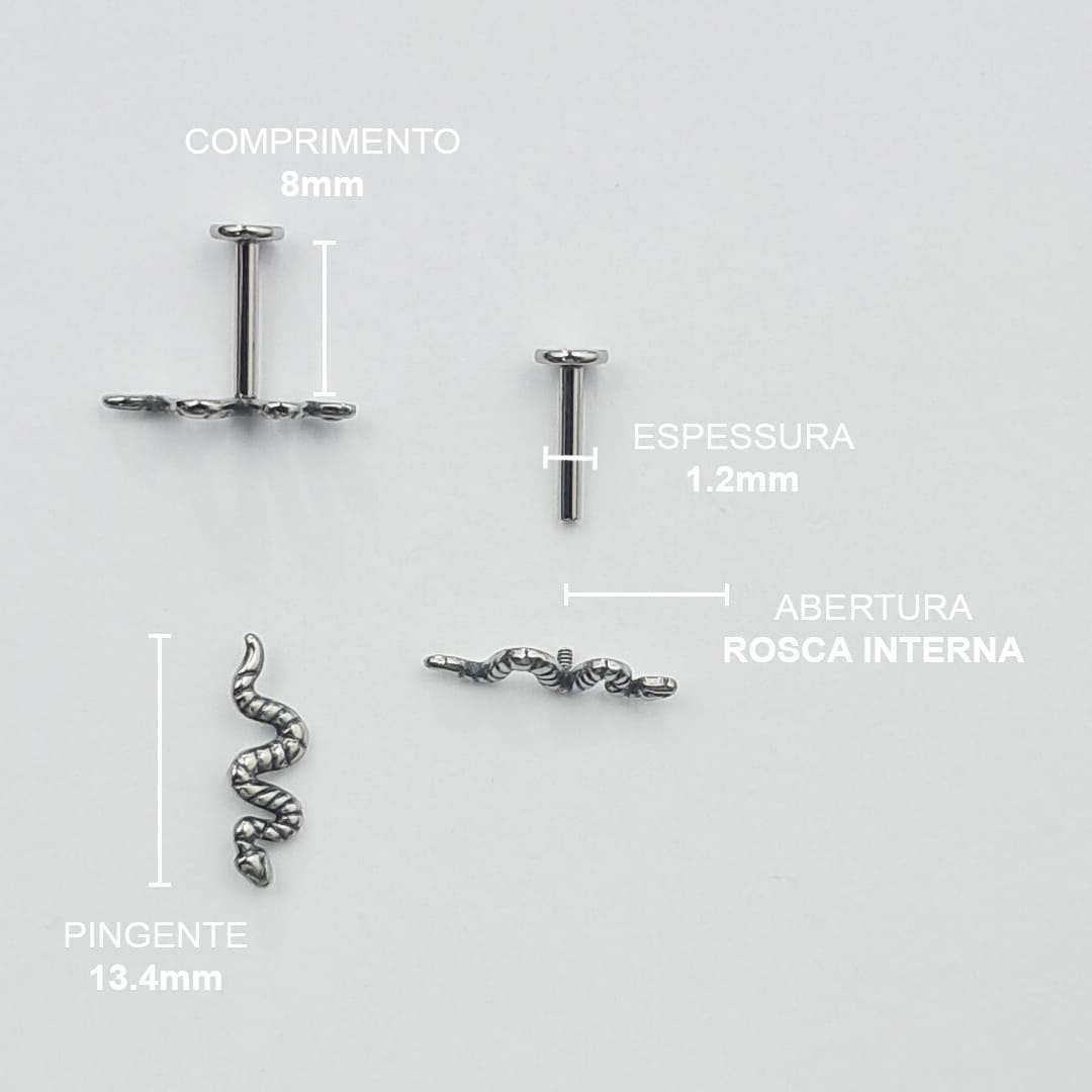 Piercing Orelha Nariz Tragus Labret Cobra Titânio