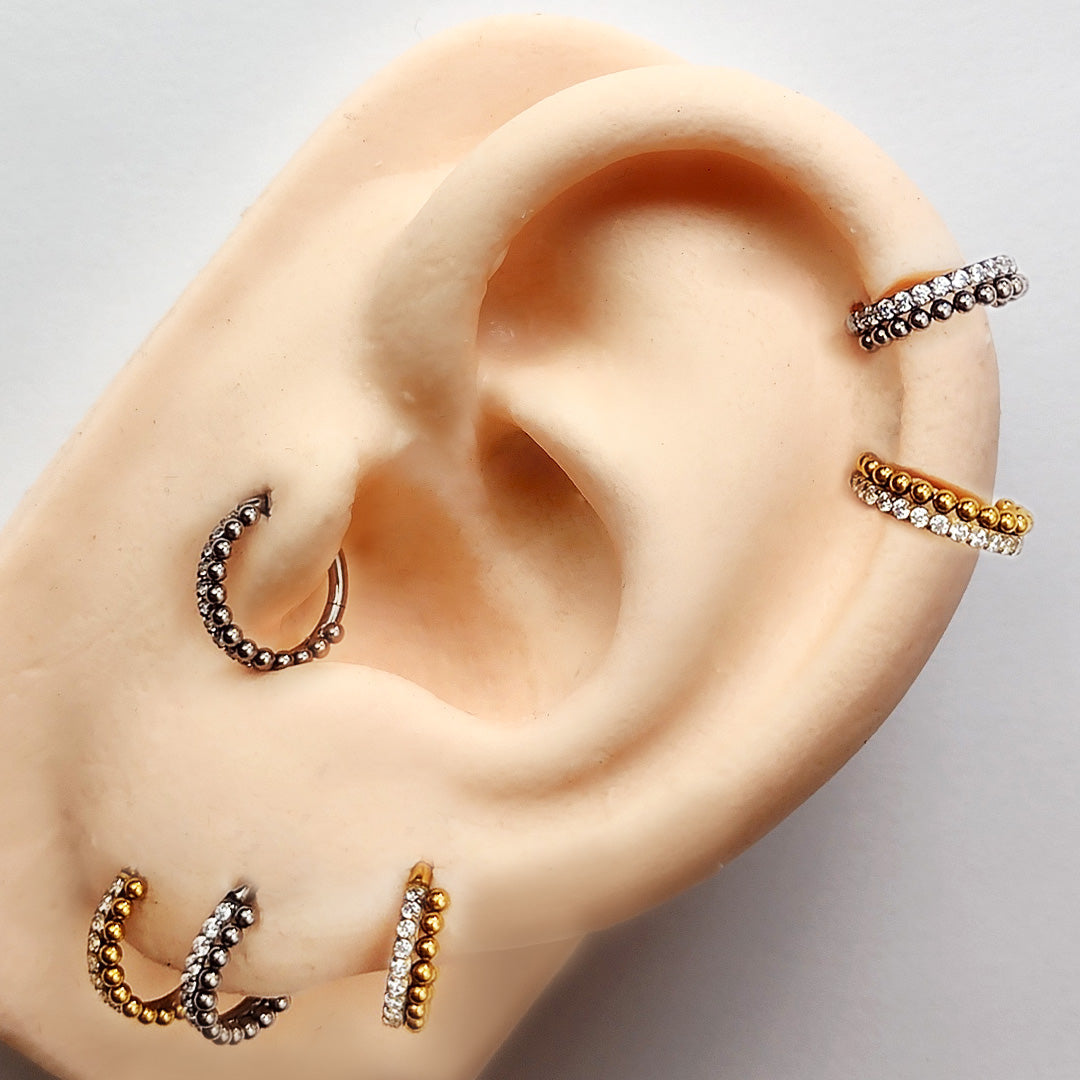 Piercing Clicker Argola Dupla Bolinhas Zircônia Titânio