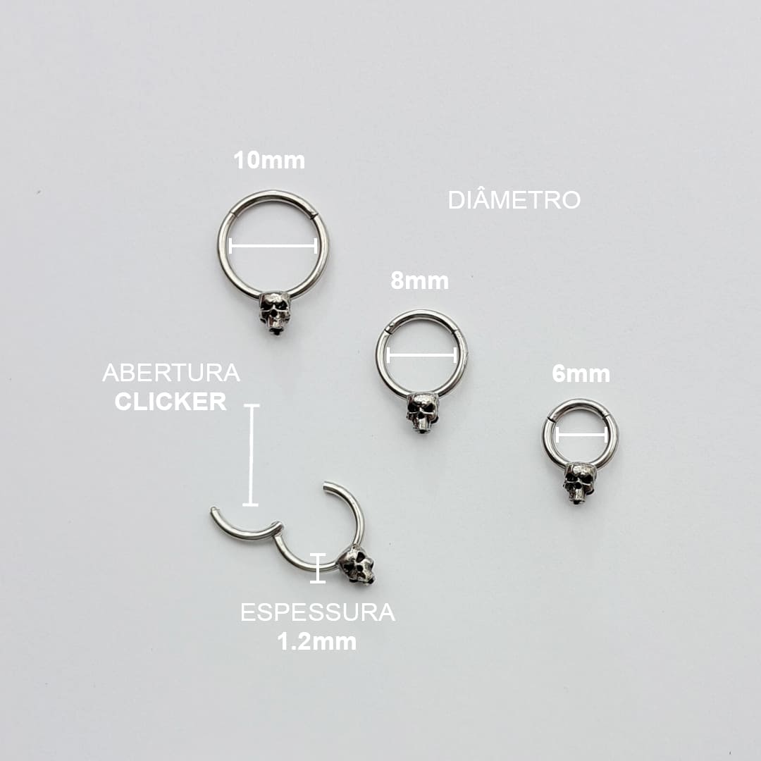 Piercing Clicker Caveira Aço Cirúrgico