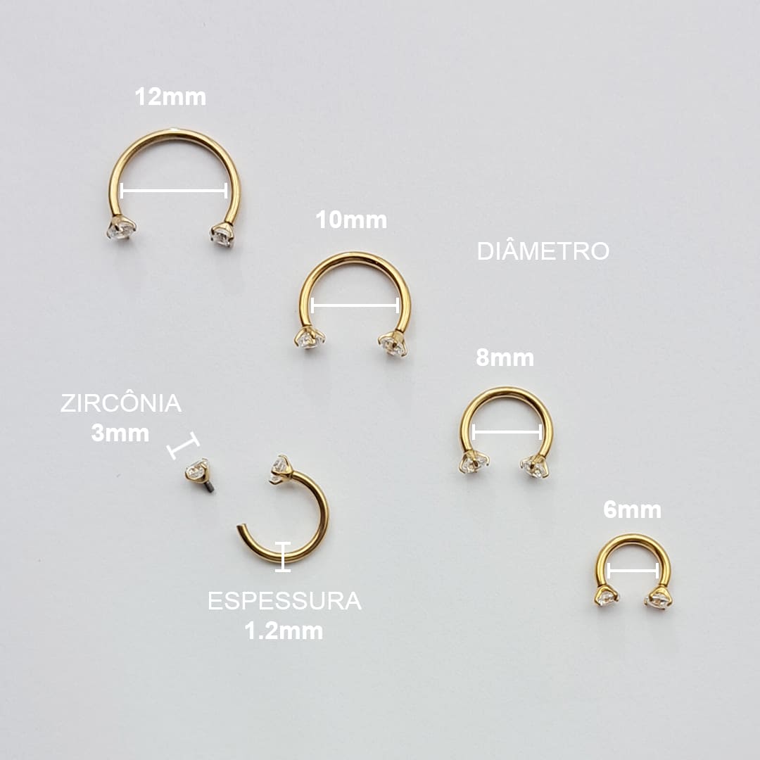 Piercing Ferradura Zircônia Aço Cirúrgico
