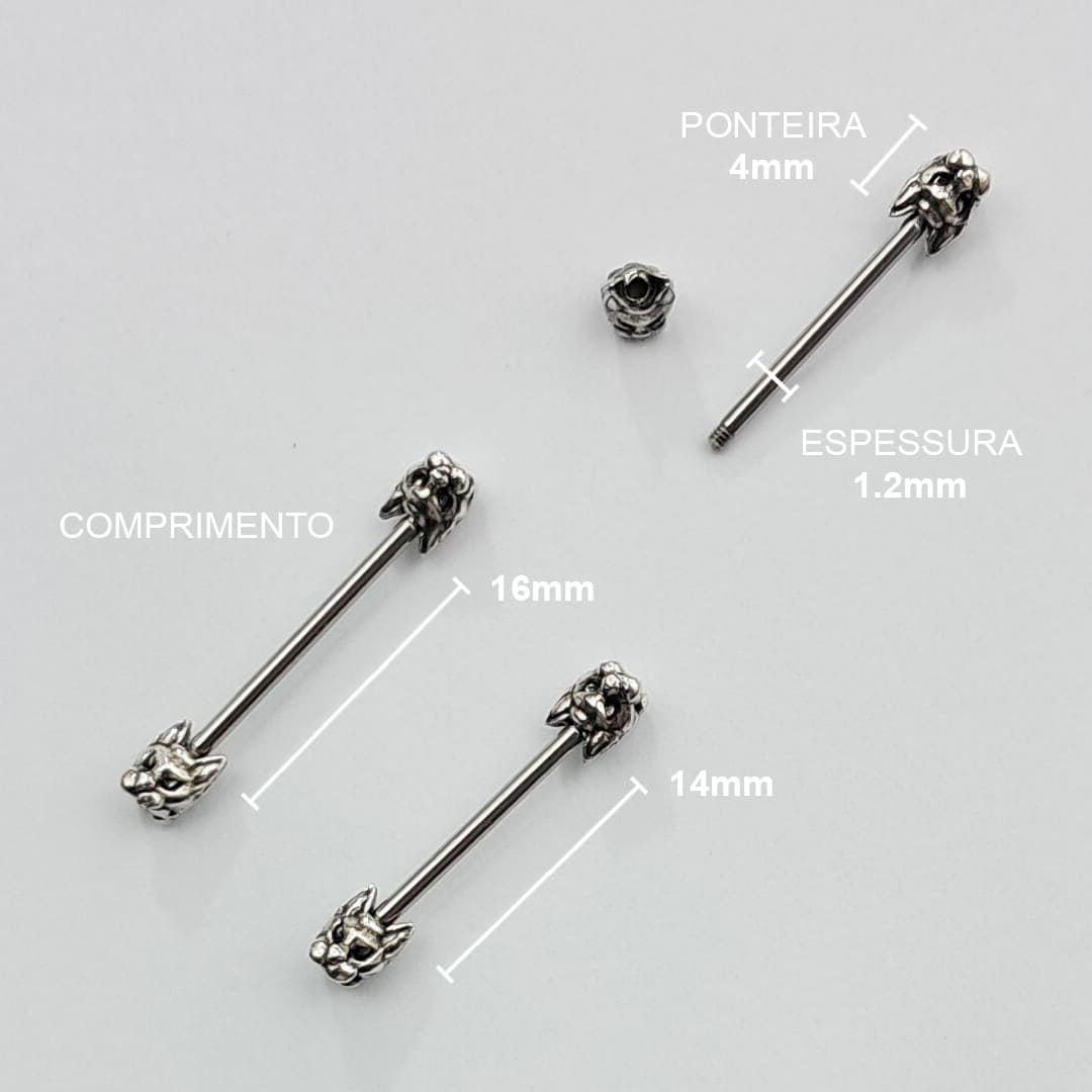 Piercing Mamilo Barbell Gato Aço Cirúrgico