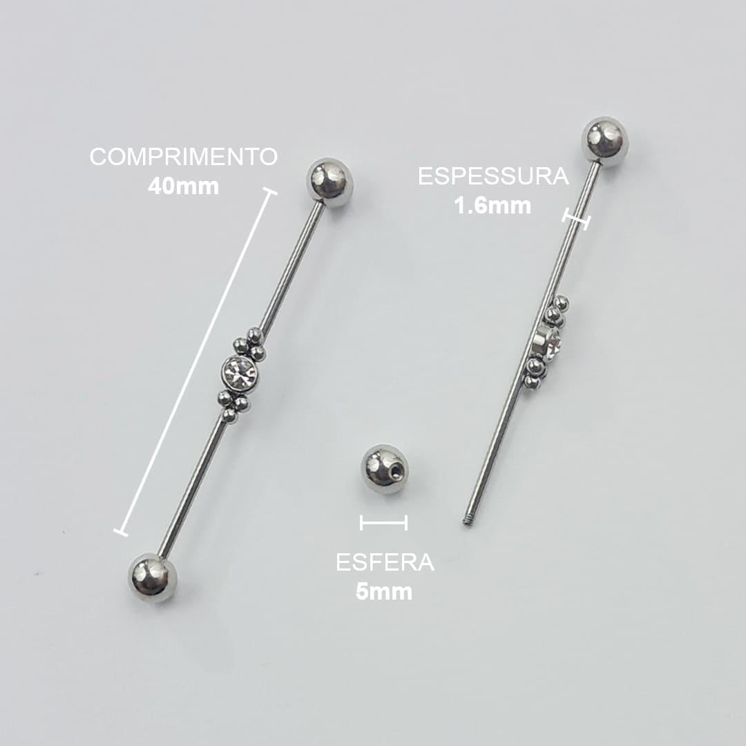 Piercing Transversal Zircônia Bolinha Aço Cirúrgico