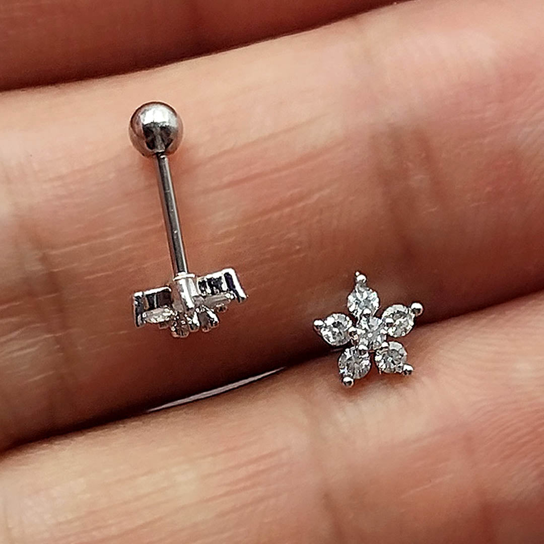 Piercing Orelha Nariz Tragus Labret Zircônia Flor Aço Cirúrgico