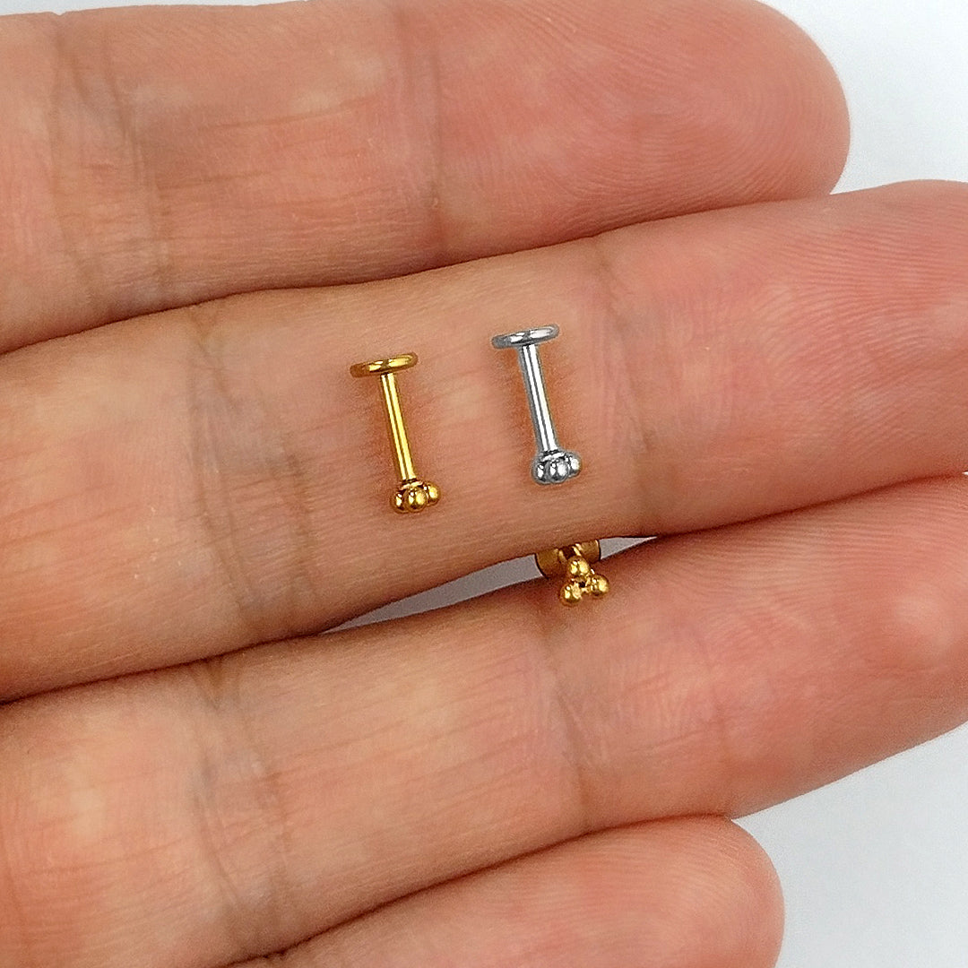 Piercing Orelha Nariz Tragus Labret Trinity Esferas Aço Cirúrgico