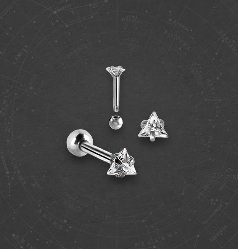 Piercing Orelha Nariz Tragus Labret Zircônia Triangular Aço Cirúrgico