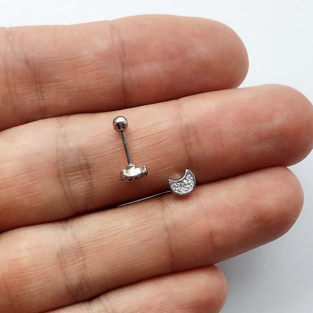 Piercing Orelha Nariz Tragus Labret Zirconia Lua Aço Cirúrgico