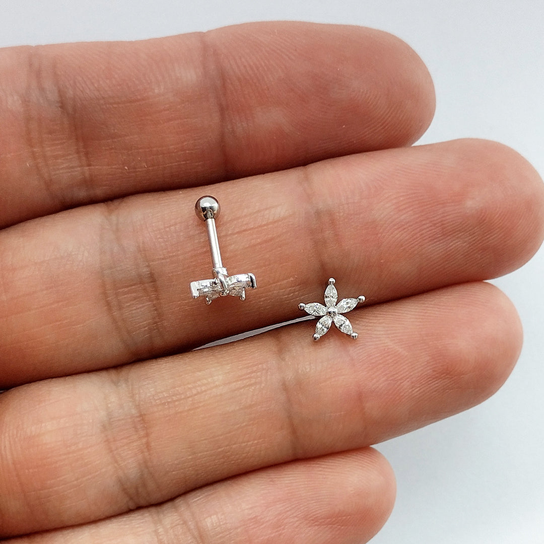 Piercing Orelha Nariz Tragus Labret Zircônia Flor Aço Cirúrgico