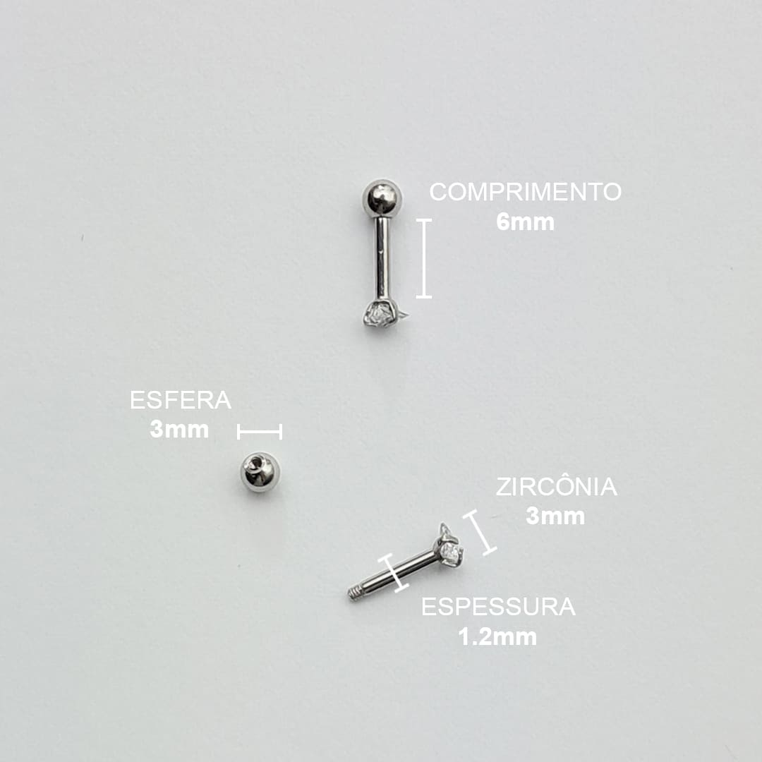 Piercing Orelha Nariz Tragus Labret Zircônia Triangular Aço Cirúrgico