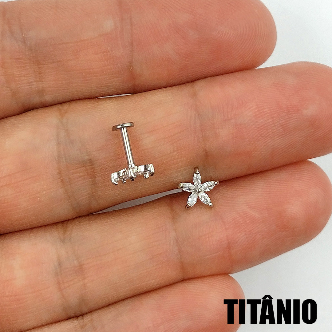 Piercing Orelha Nariz Tragus Labret Flor Zircônias Titânio