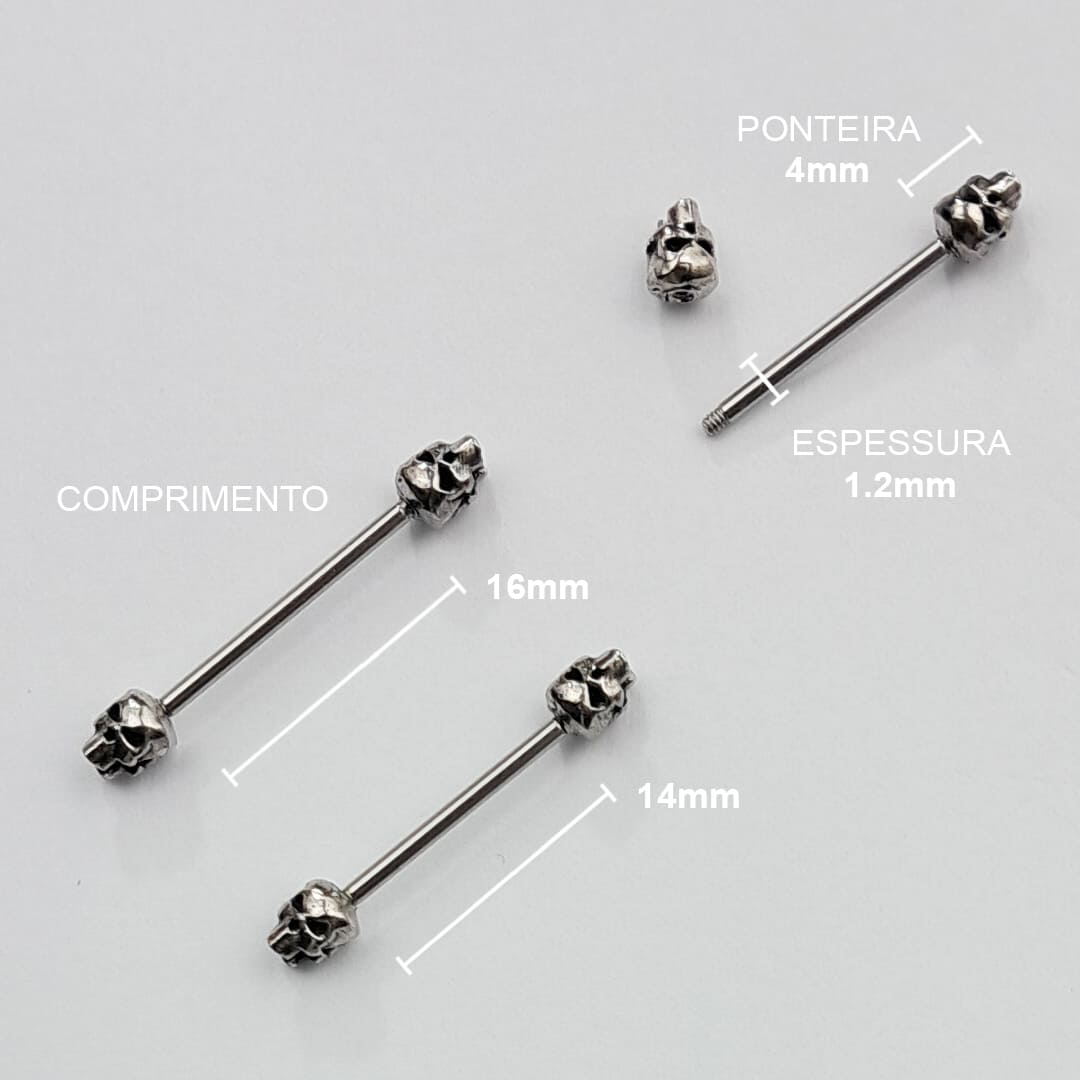 Piercing Mamilo Barbell Caveira Aço Cirúrgico