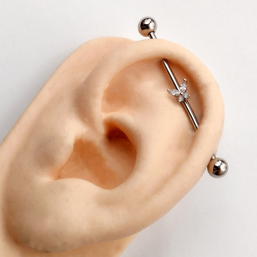 Piercing Transversal Borboleta Zircônia Aço Cirúrgico