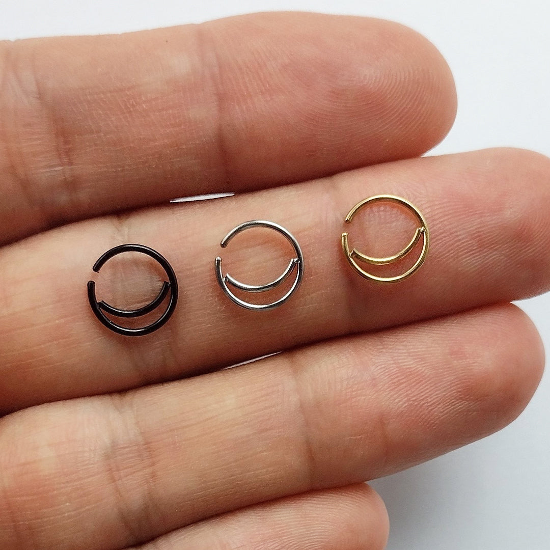Piercing Septo Nariz Orelha Argola Dupla Lua Aço Cirúrgico