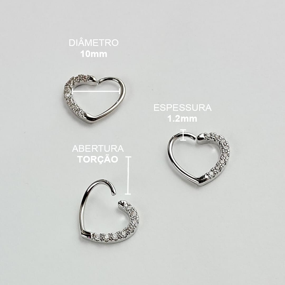 Piercing Daith Coracao Zirconia Aço Cirúrgico