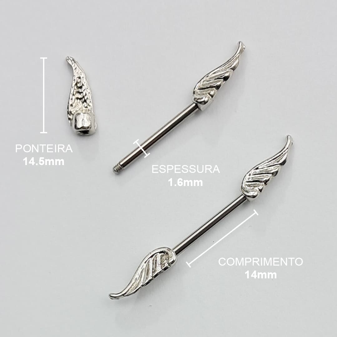 Piercing Mamilo Barbell Asas Aço Cirúrgico