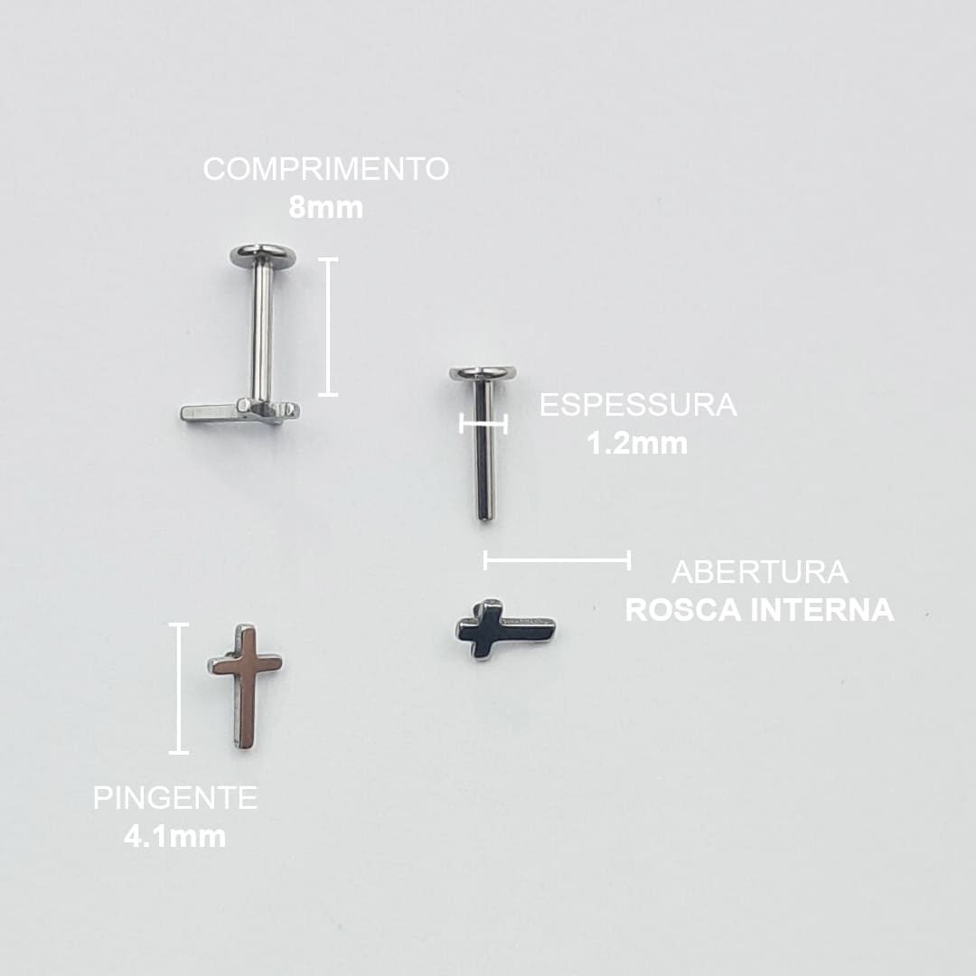 Piercing Orelha Nariz Labret Tragus Cruz Titânio