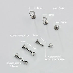 Piercing Orelha Nariz Tragus Labret Zircônia Aço Cirúrgico