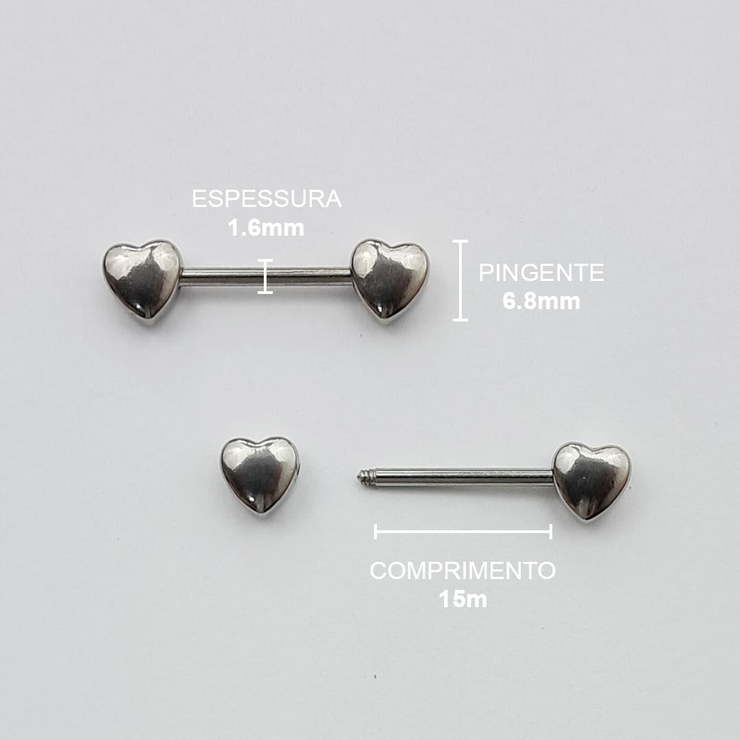 Piercing Mamilo Coração Aço Cirúrgico