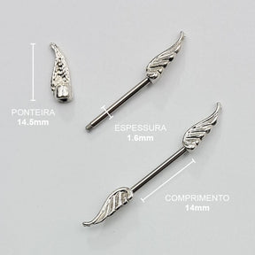 Piercing Mamilo Barbell Asas Aço Cirúrgico