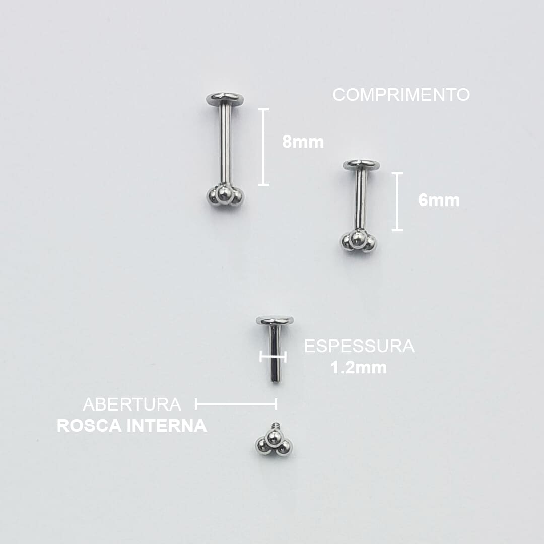 Piercing Orelha Nariz Tragus Labret Trinity Esferas Aço Cirúrgico