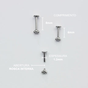 Piercing Orelha Nariz Tragus Labret Trinity Esferas Aço Cirúrgico