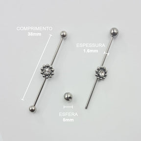 Piercing Transversal Zircônia Bolinha Aço Cirúrgico