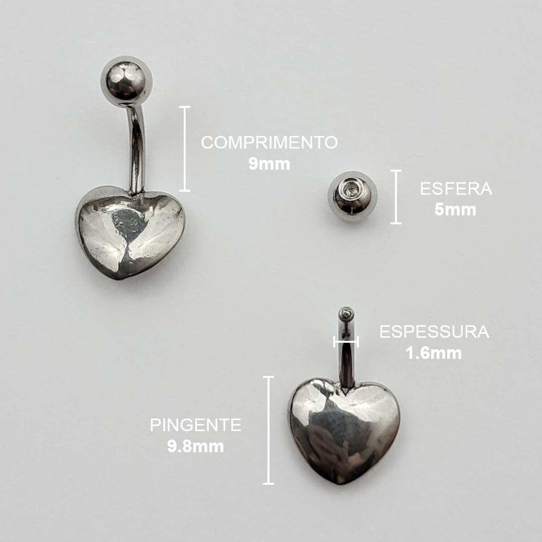Piercing Umbigo Coração Aço Cirúrgico