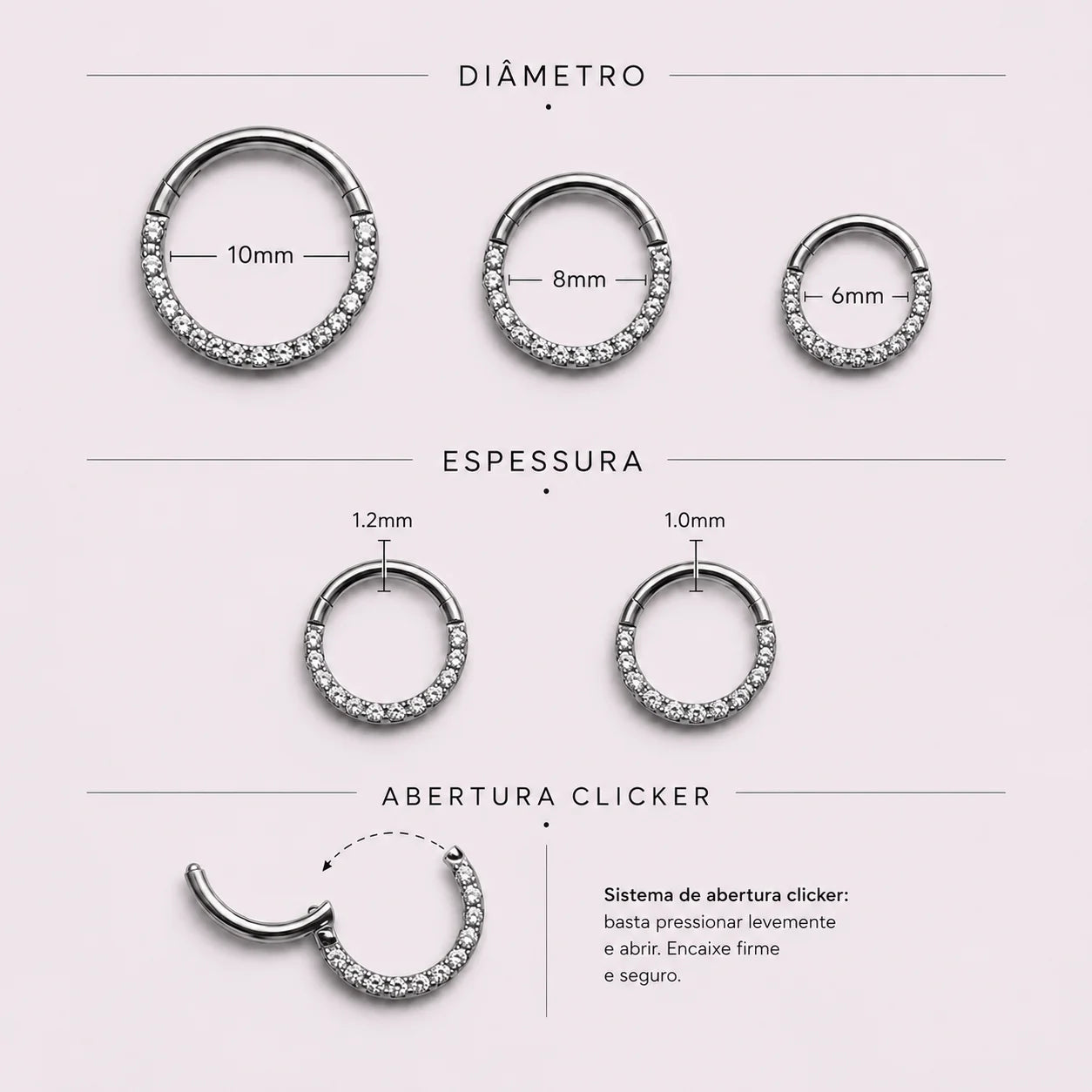 Piercing Clicker Argola Zirconia Titânio