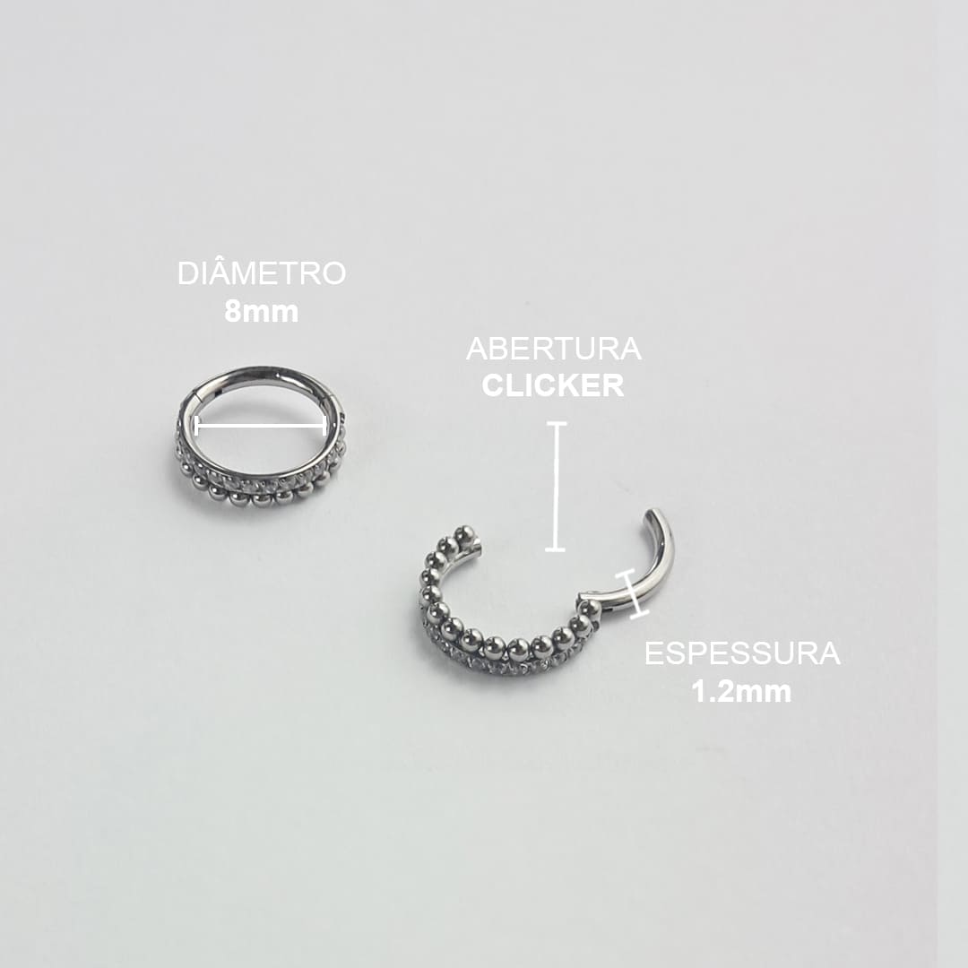 Piercing Clicker Argola Dupla Bolinhas Zircônia Titânio