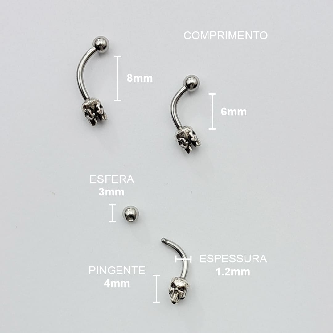 Piercing Sobrancelha Labret Caveira Aço Cirúrgico