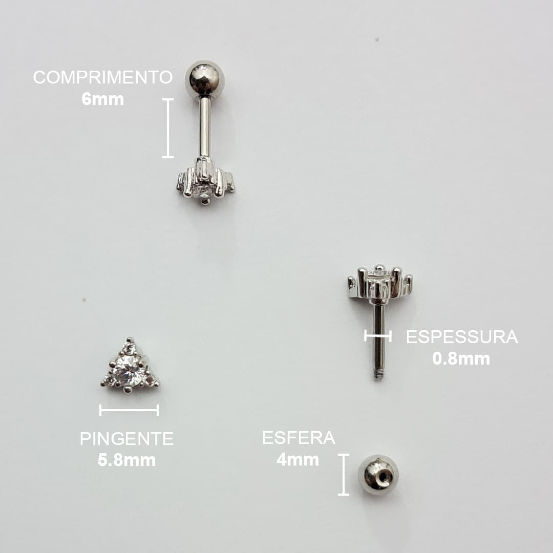 Piercing Orelha Nariz Tragus Labret Triângulo Zircônia Aço Cirúrgico
