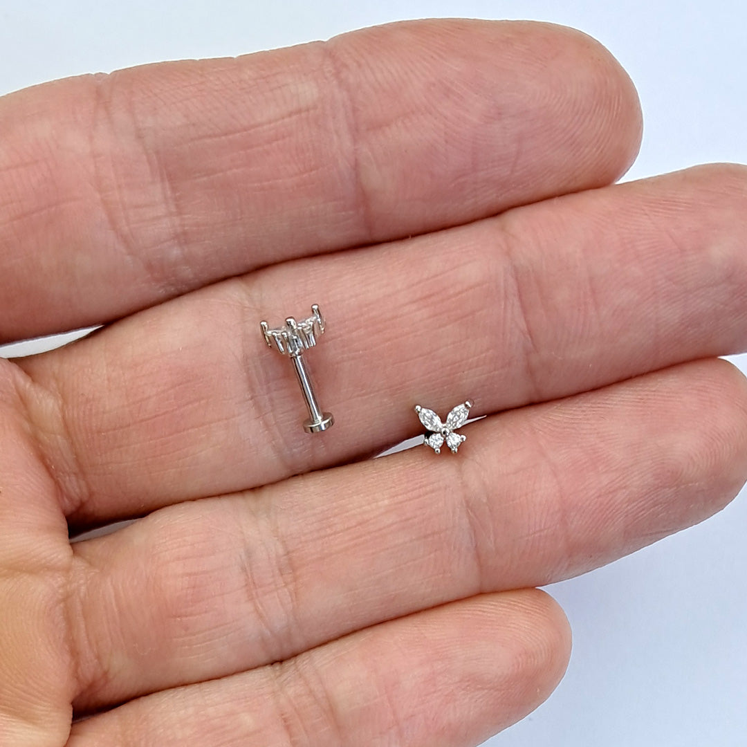 Piercing Orelha Nariz Tragus Labret Zircônia Borboleta Aço Cirúrgico