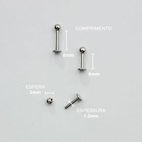 Piercing Orelha Tragus Labret Esfera Aço Cirúrgico