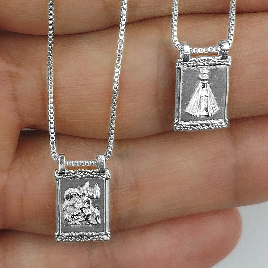 Escapulário Nossa Senhora Aparecida São Jorge Prata 925