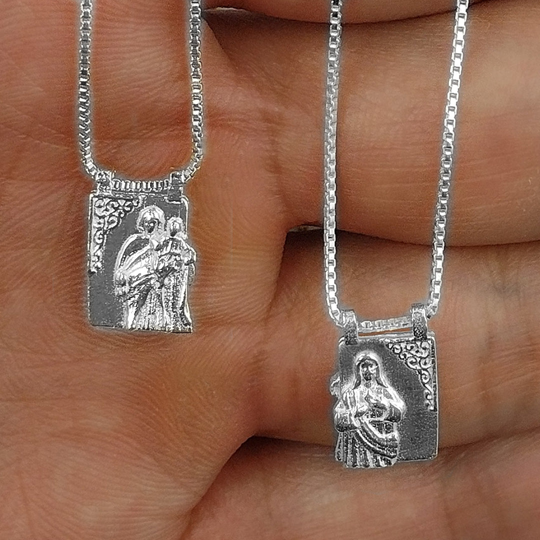 Escapulário Sagrado Coração Nossa Senhora do Carmo Prata 925