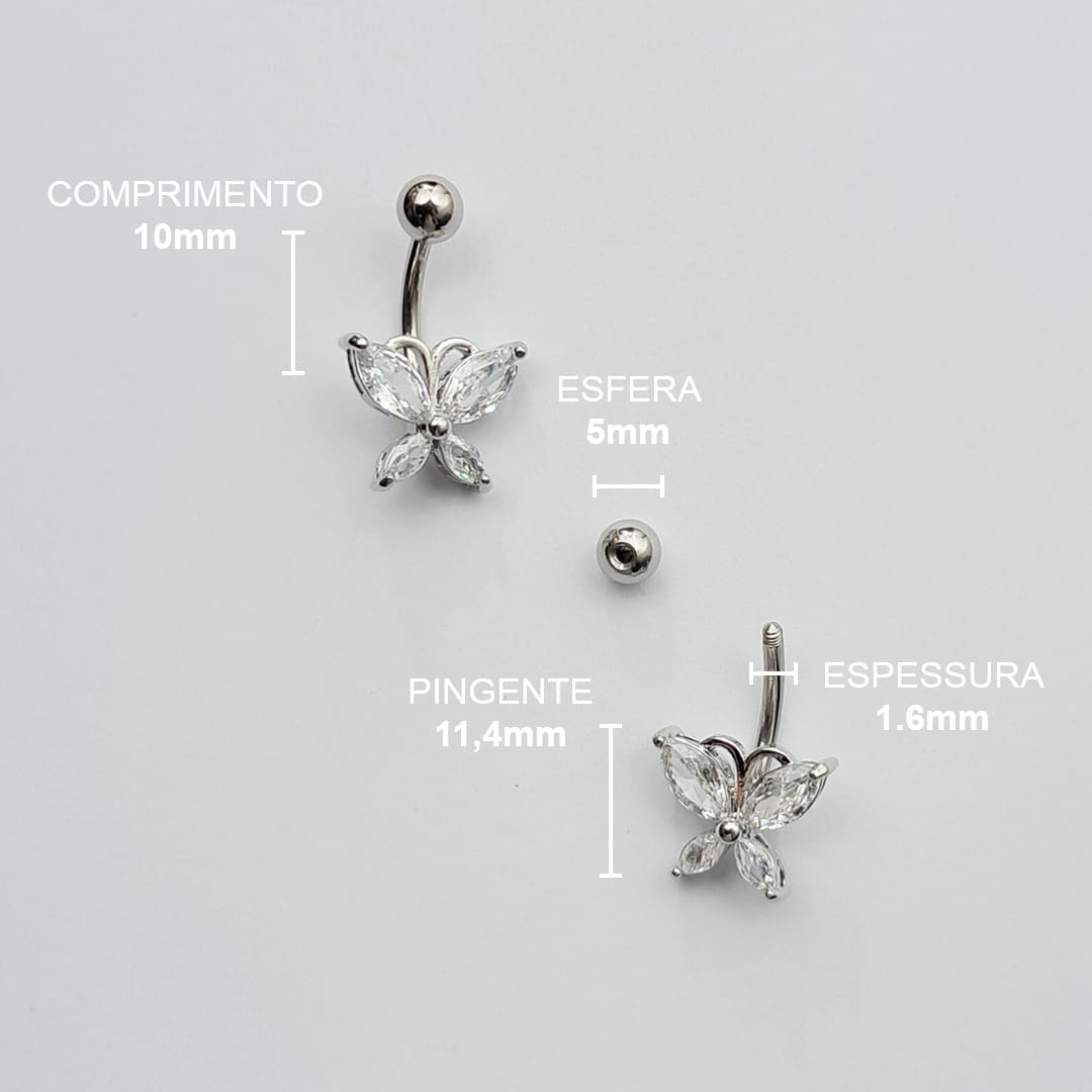 Piercing Umbigo Borboleta Aço Cirúrgico