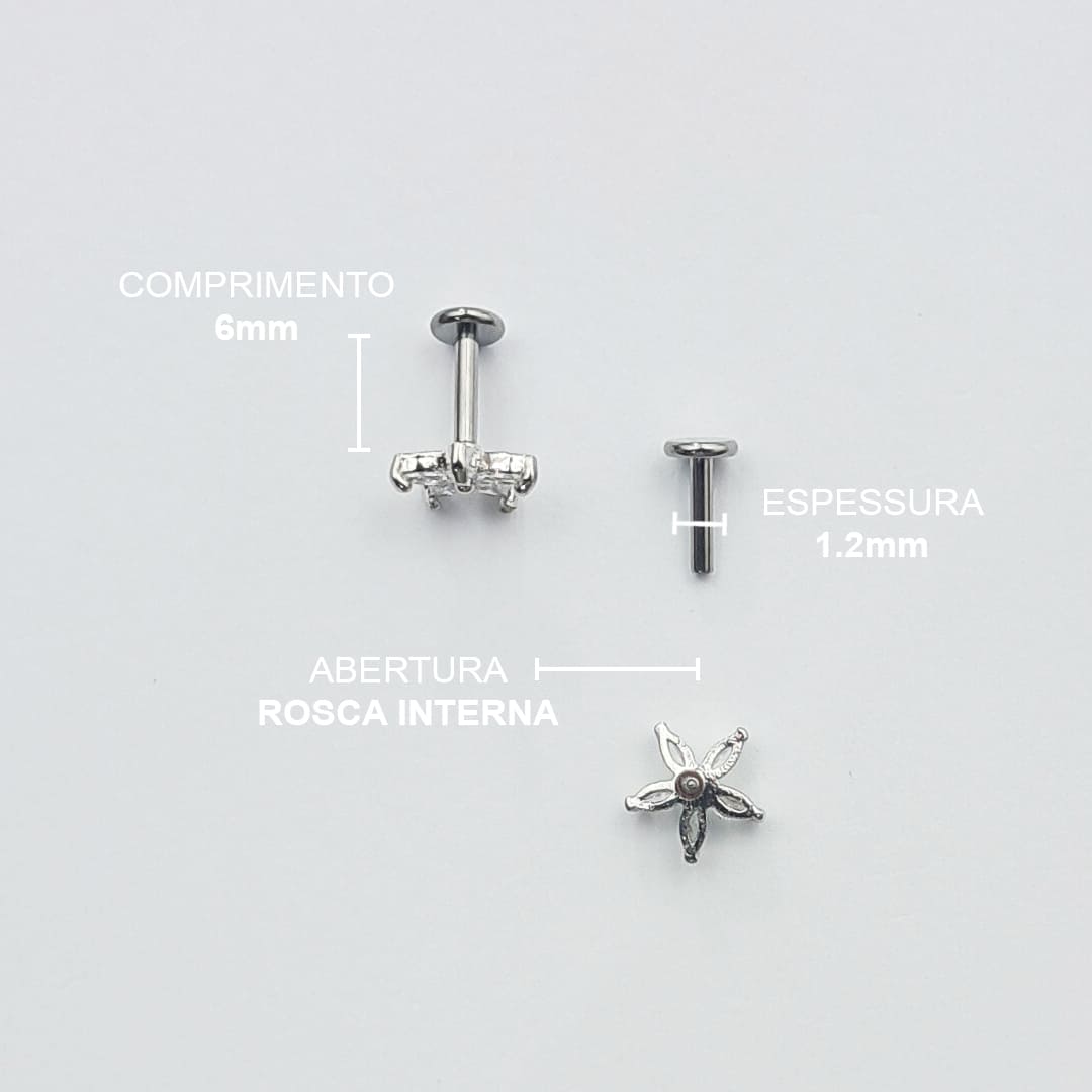 Piercing Orelha Nariz Tragus Labret Flor Zircônias Titânio